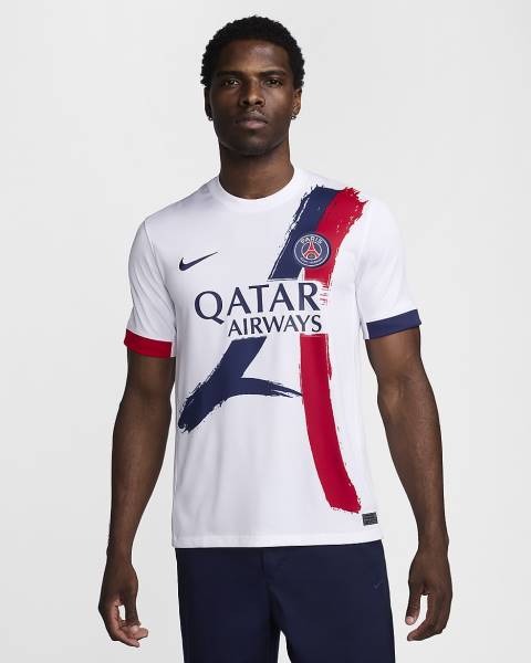 Jersey Paris Saint-Germain 2024/25 Away Stadium Nike Football Kit White / Blue / Red | Jersey-701