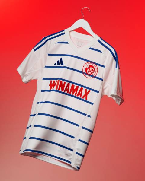 Jersey RC Strasbourg 2024/25 Away Adidas Football Kit White / Blue / Red | Jersey-717